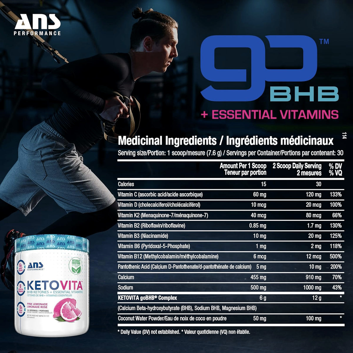 KetoVita - BHB Ketones (cétones exogènes) - ANS Performance - Limonade Rose - (237g) 30 portions