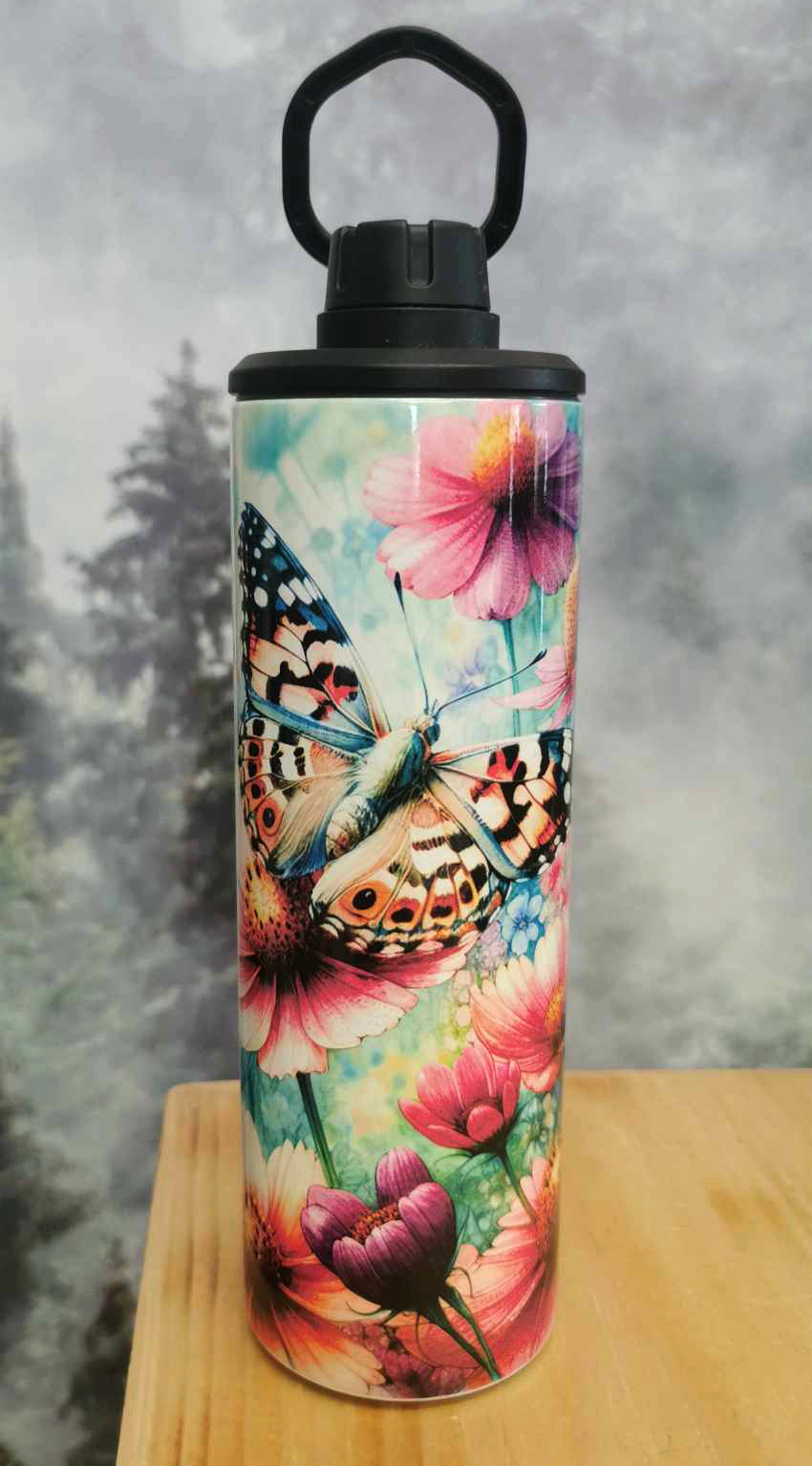 Gourde isotherme sport 20 oz. - Fleurs et papillons