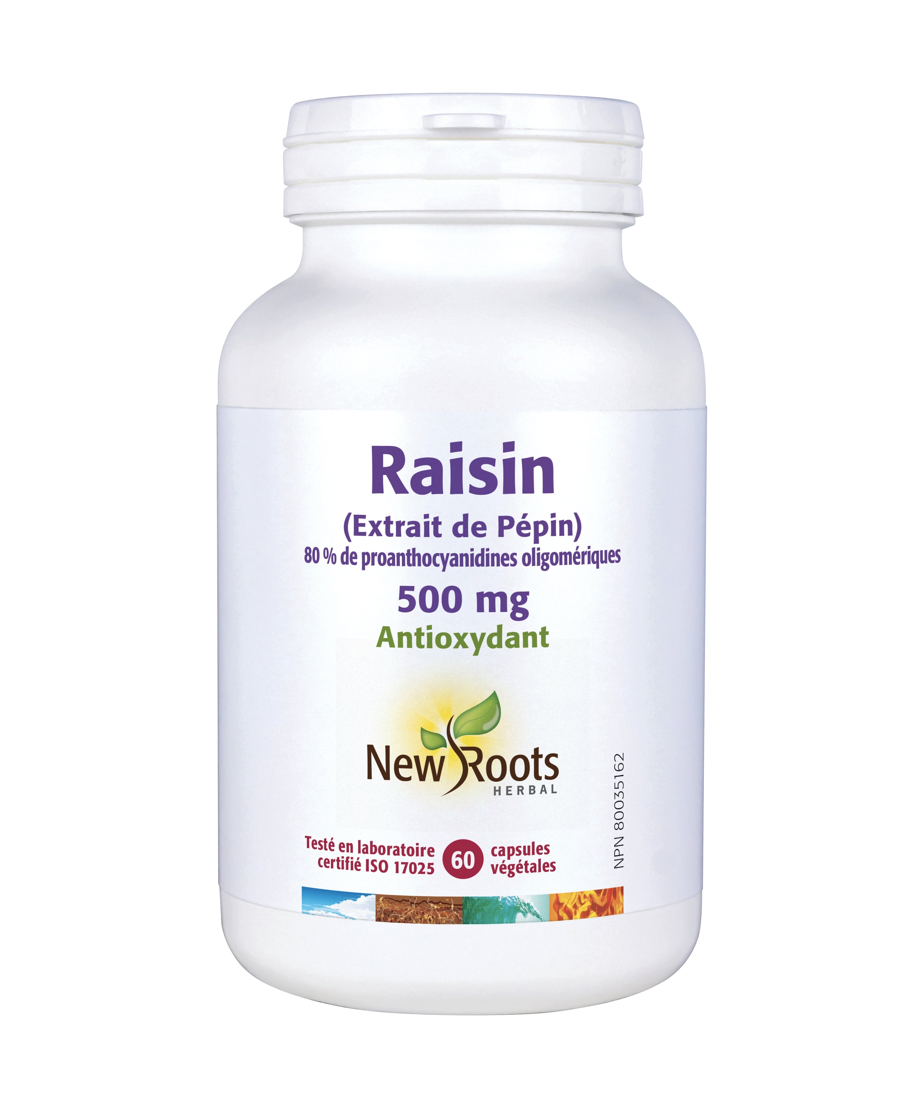 Extrait de Pépins de Raisin - 500mg - Antioxydant - New Roots - 60 capsules
