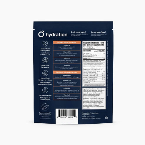 Electrolytes, poudre pour eau vitaminée - Ô Hydration - Pêche Litchi - 80g
