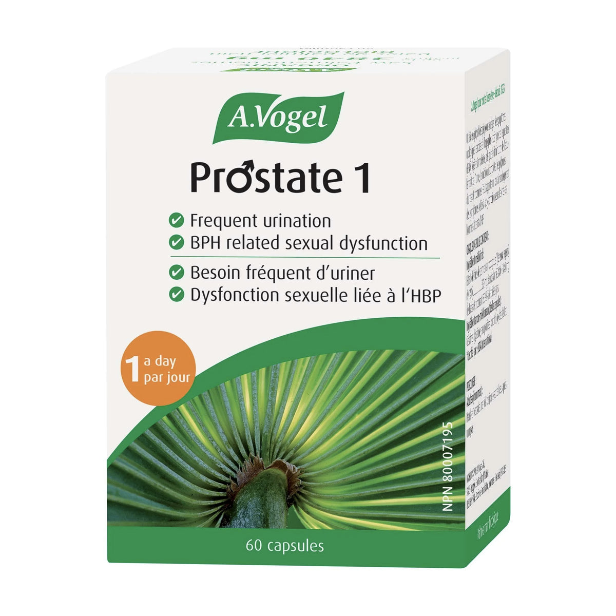Prostate 1 - Capsules de palmier nain, dysfonction sexuelle reliée à l'HBP - 30 ou 60 capsules