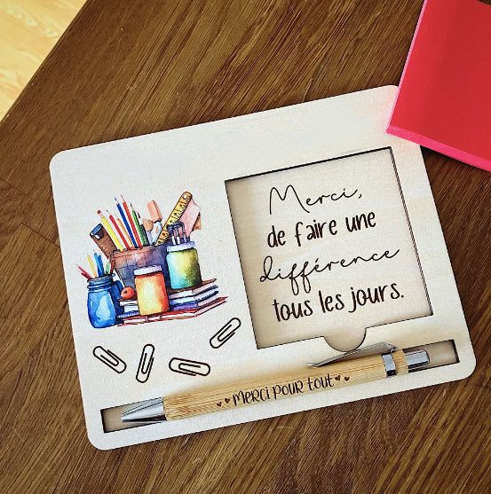 Bloc-Notes en bois - Cadeau pour éducatrice