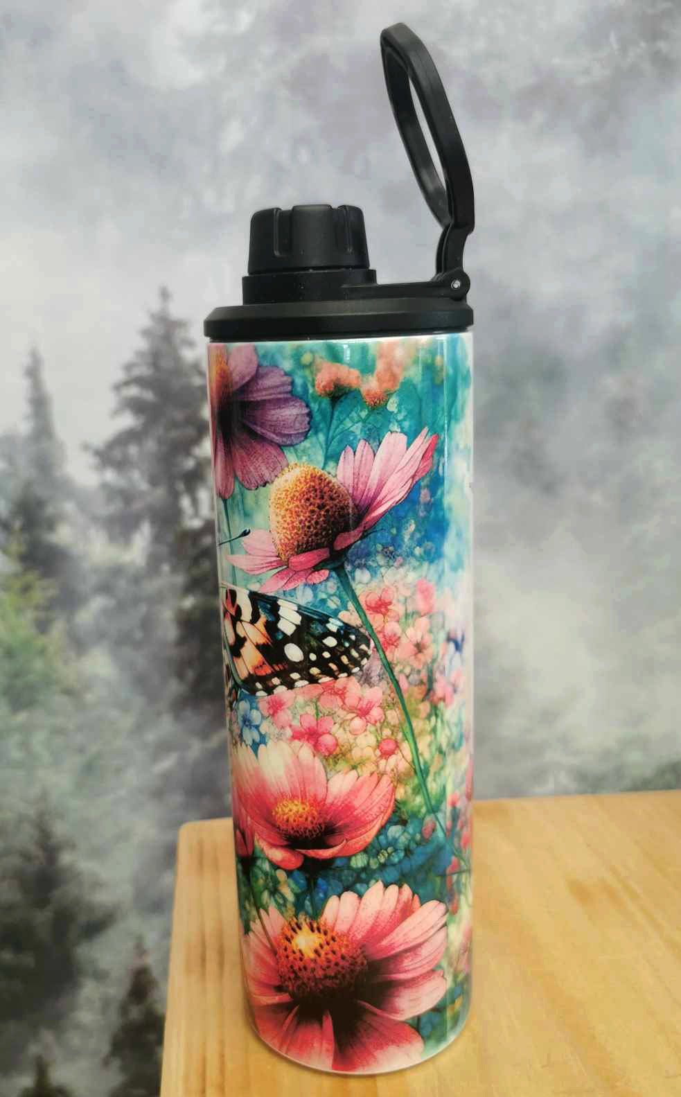 Gourde isotherme sport 20 oz. - Fleurs et papillons