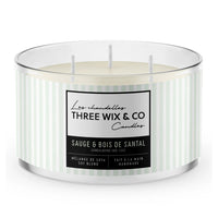 Chandelle de soya 3 mèches - Sauge et Bois de Santal - Three Wix & co candles