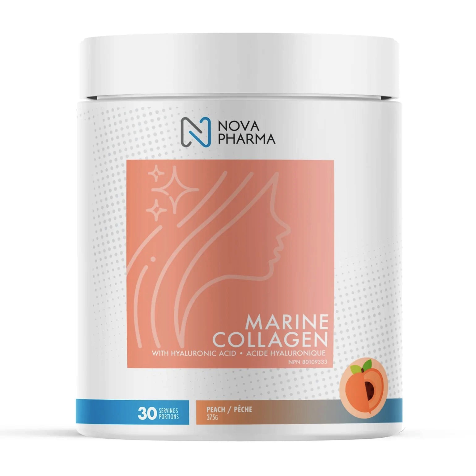 Collagène Marin + Acide hyaluronique - Nova Pharma - Pêche - 375g (30 portions)