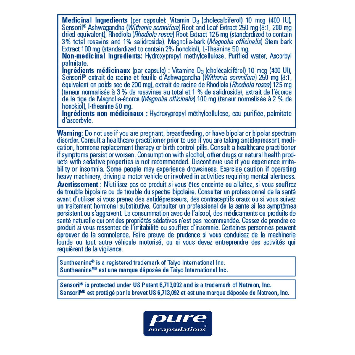 Cortisol Calm - Soutient la fonction cognitive et un sommeil réparateur en période de stress- Pure Encapsulations - 60 capsules