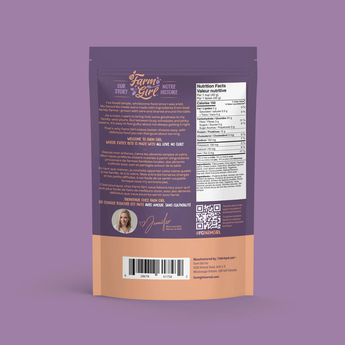 Céréales santé, protéines et fibres prébiotiques - Bouchées au chocolat - Chocolate Puffs - Farm Girl - 280g