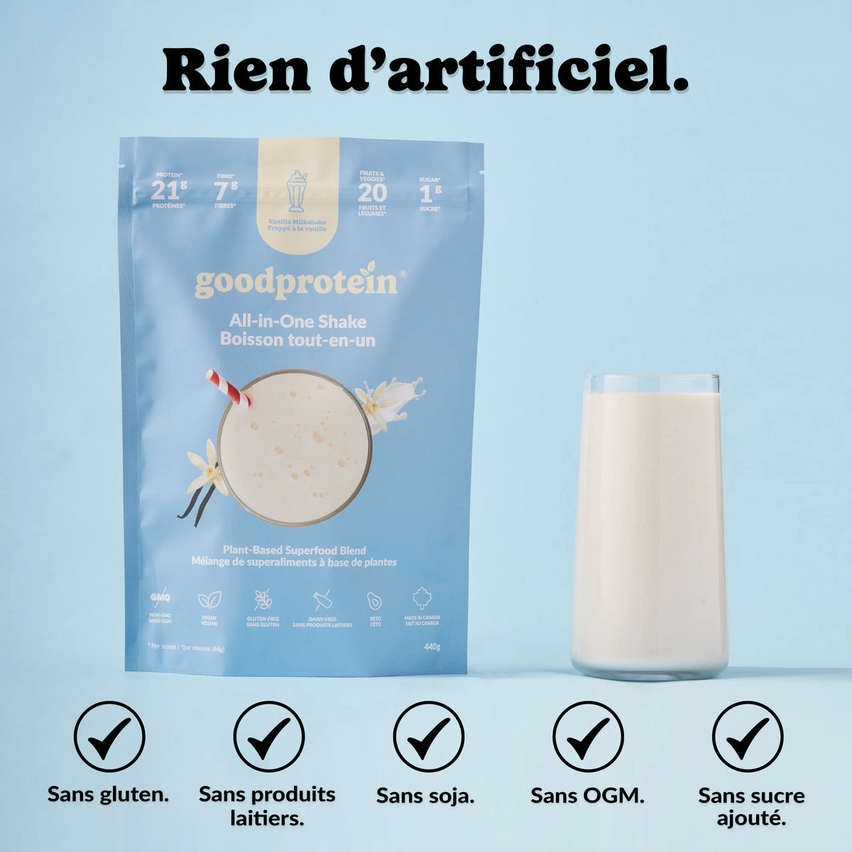 Protéines végétales - Boisson tout-en-un - Frappé à la vanille - Good Protein - 2 formats