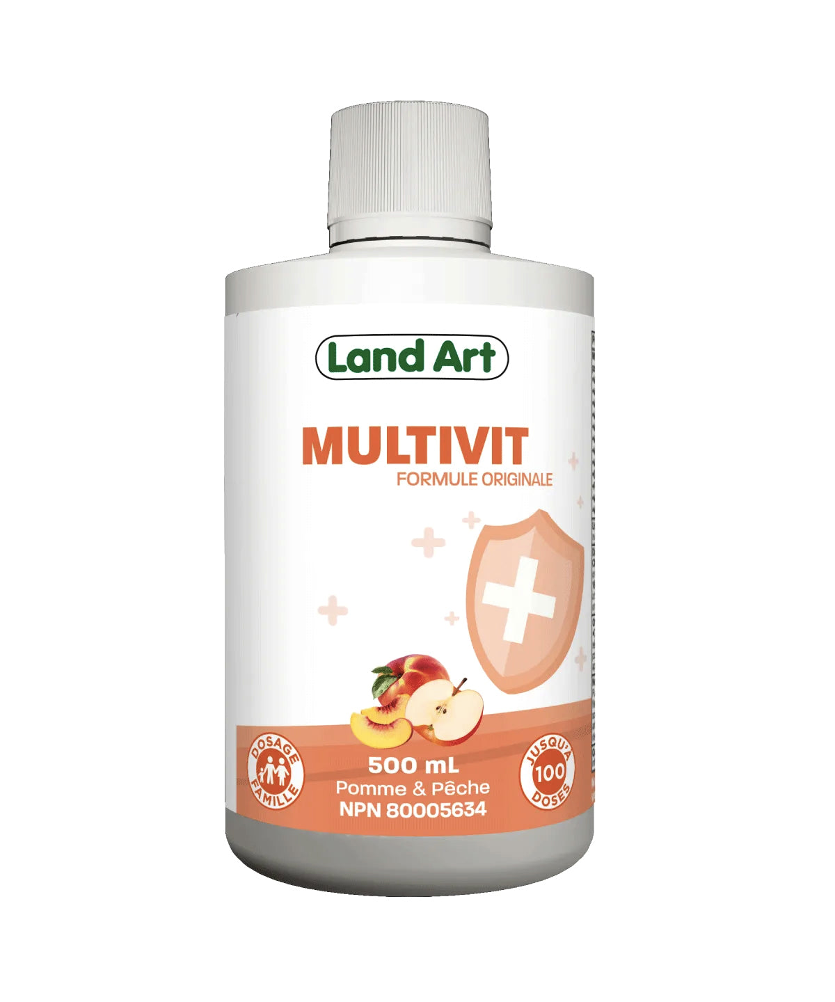 Multivit - Supplément Multi-vitaminique liquide pour toute la famille - Land Art - 500ml - Pêche et Pomme