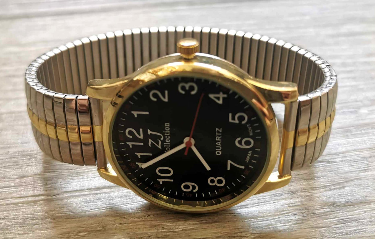 Montre pour hommes bracelet extensible deux tons fond noir