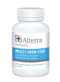 Multi-Iron-Fer / Prévient carence en fer / Anémie - Alterra/ Herbasanté - 30 gélules
