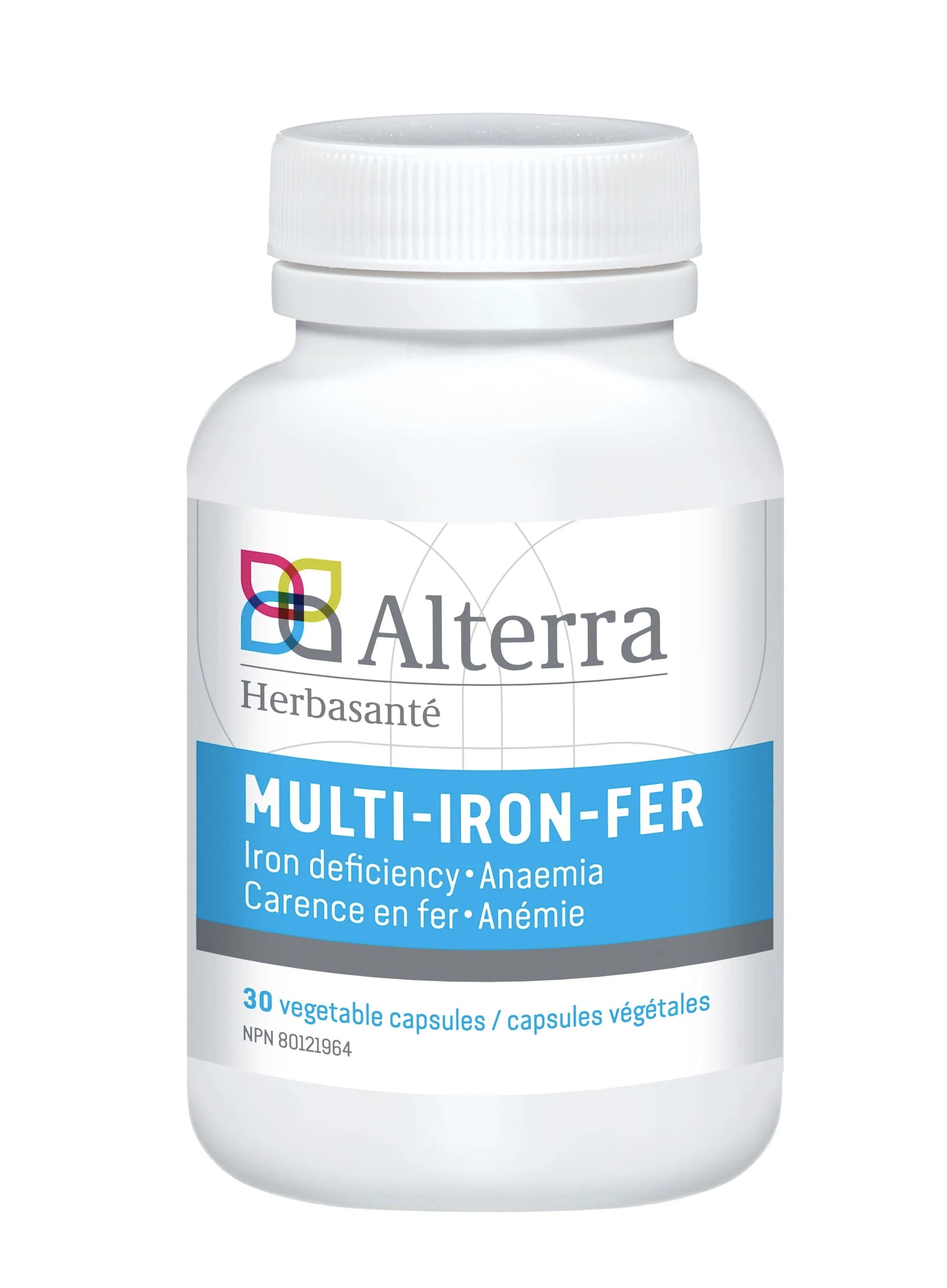 Multi-Iron-Fer / Prévient carence en fer / Anémie - Alterra/ Herbasanté - 30 gélules