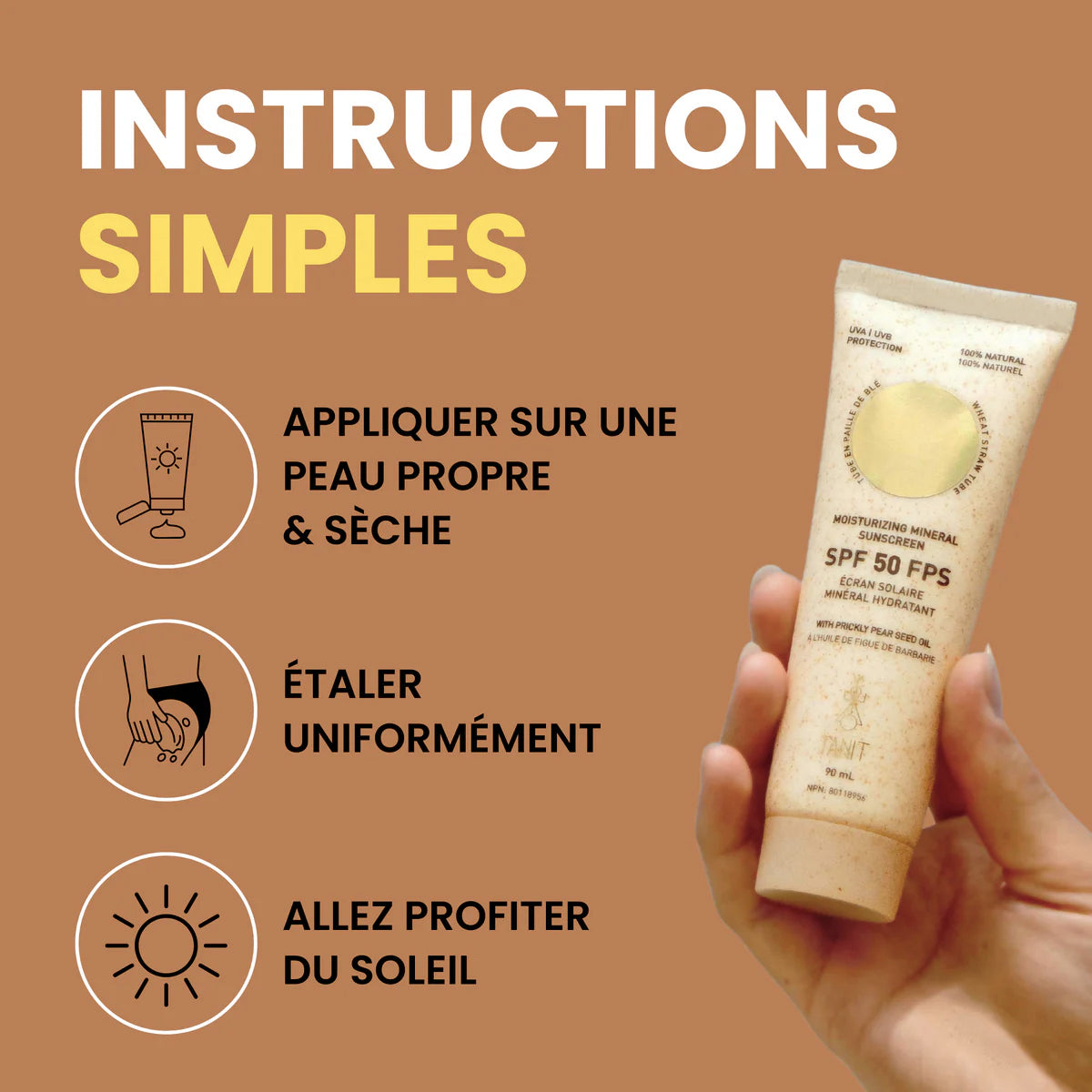 Écran Solaire minéral hydratant - FPS50 - Protection maximale avec légère odeur tropicale - Noix de coco & vanille - Tanit - 90ml