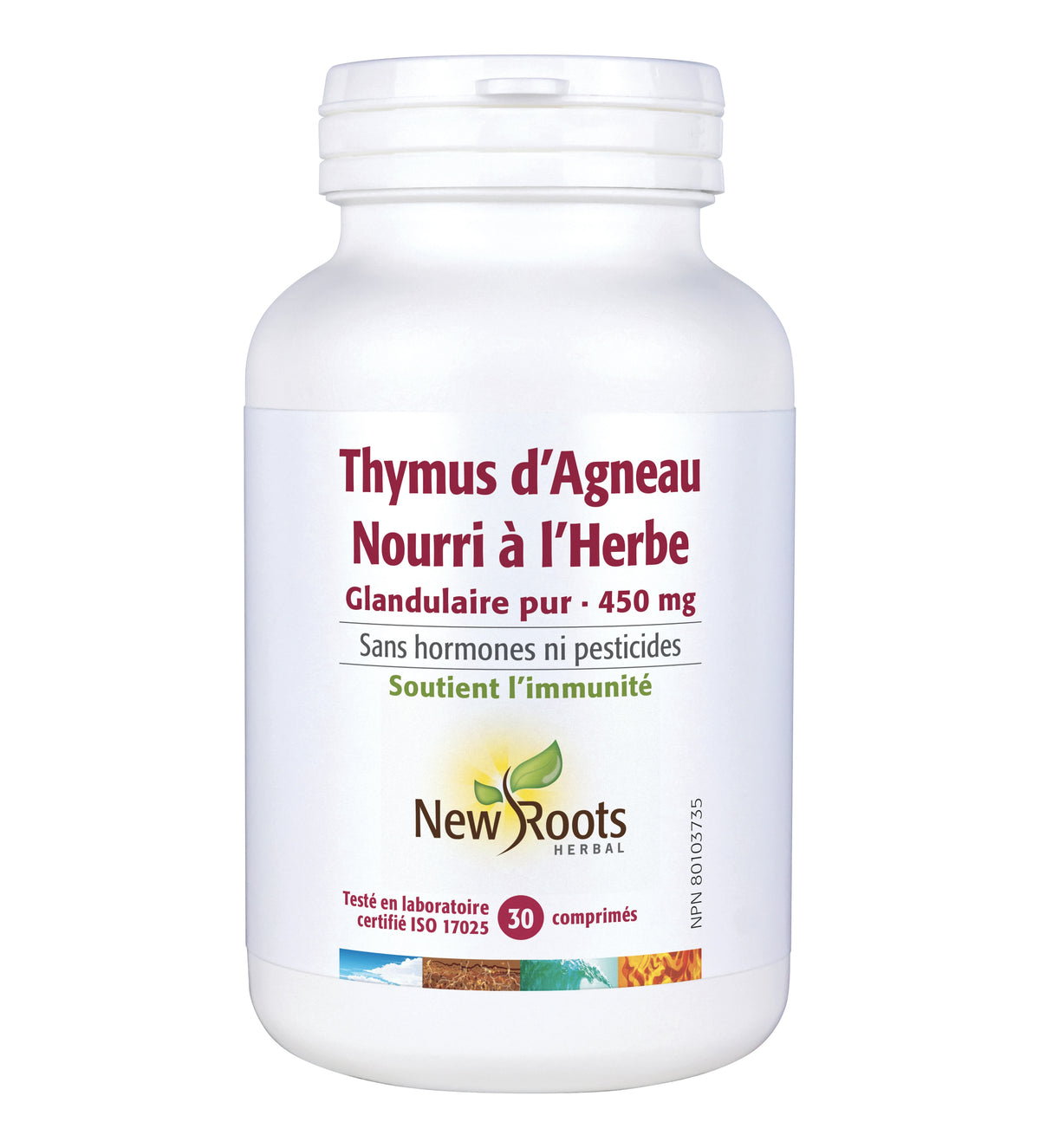 Thymus d'agneau nourri à l'herbe - Glandulaire pur - 450mg - Soutient l'immunité - New Roots - 30 comprimés