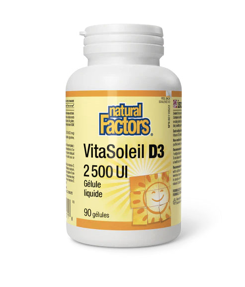 VitaSoleil - Vitamine D3 - 2500UI - Natural Factors - 360 ou 500 gélules